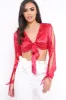 Red Satin Tie Front Top - Gweneth sold by Rebellious Fashion
