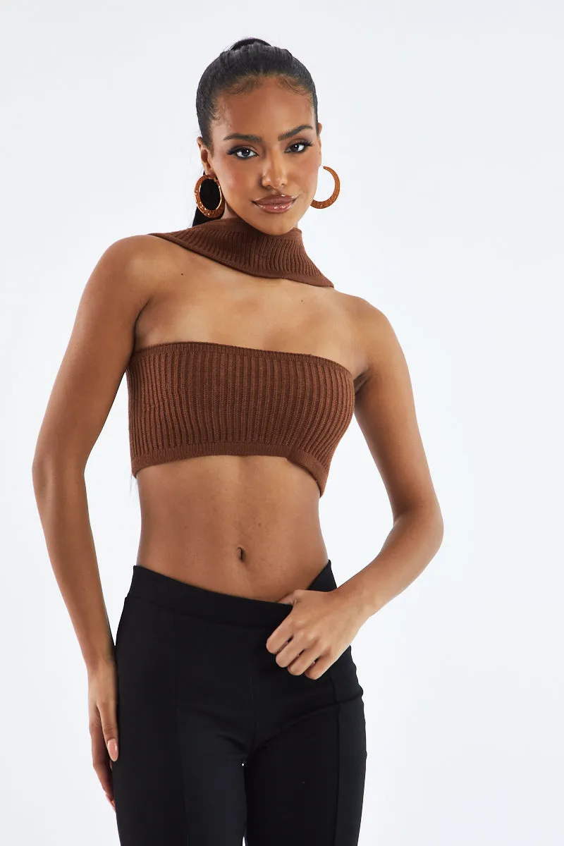 Brown Knit Choker Neck Cropped Top - Lia sold by Rebellious Fashion product image thumbnail 2