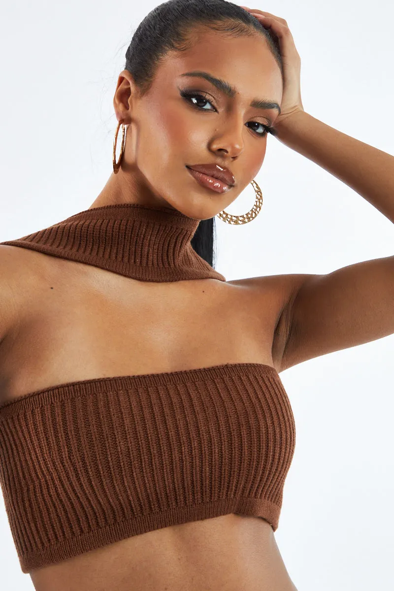 Brown Knit Choker Neck Cropped Top - Lia sold by Rebellious Fashion product image thumbnail 4