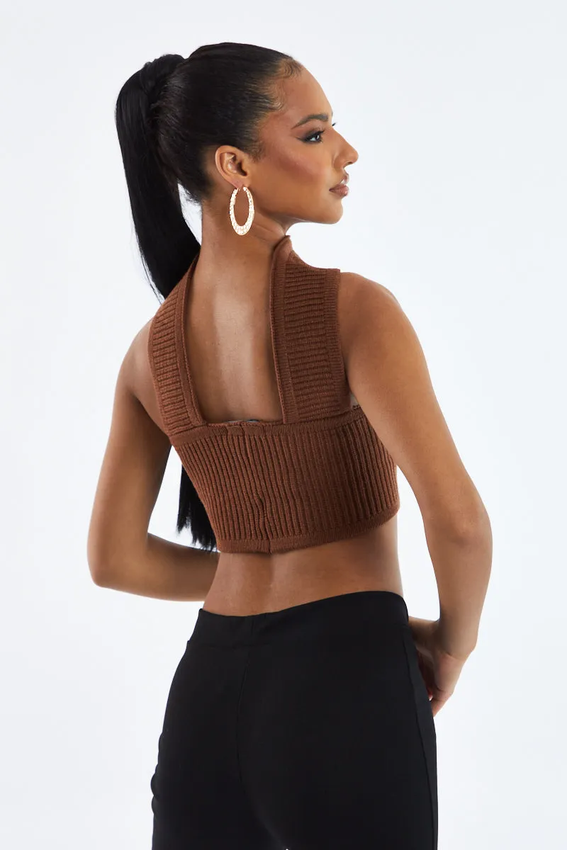 Brown Knit Choker Neck Cropped Top - Lia sold by Rebellious Fashion product image thumbnail 5