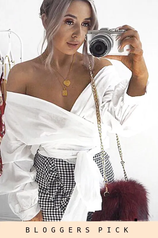 White Ruffle Sleeve Wrapover Top - Susie sold by Rebellious Fashion