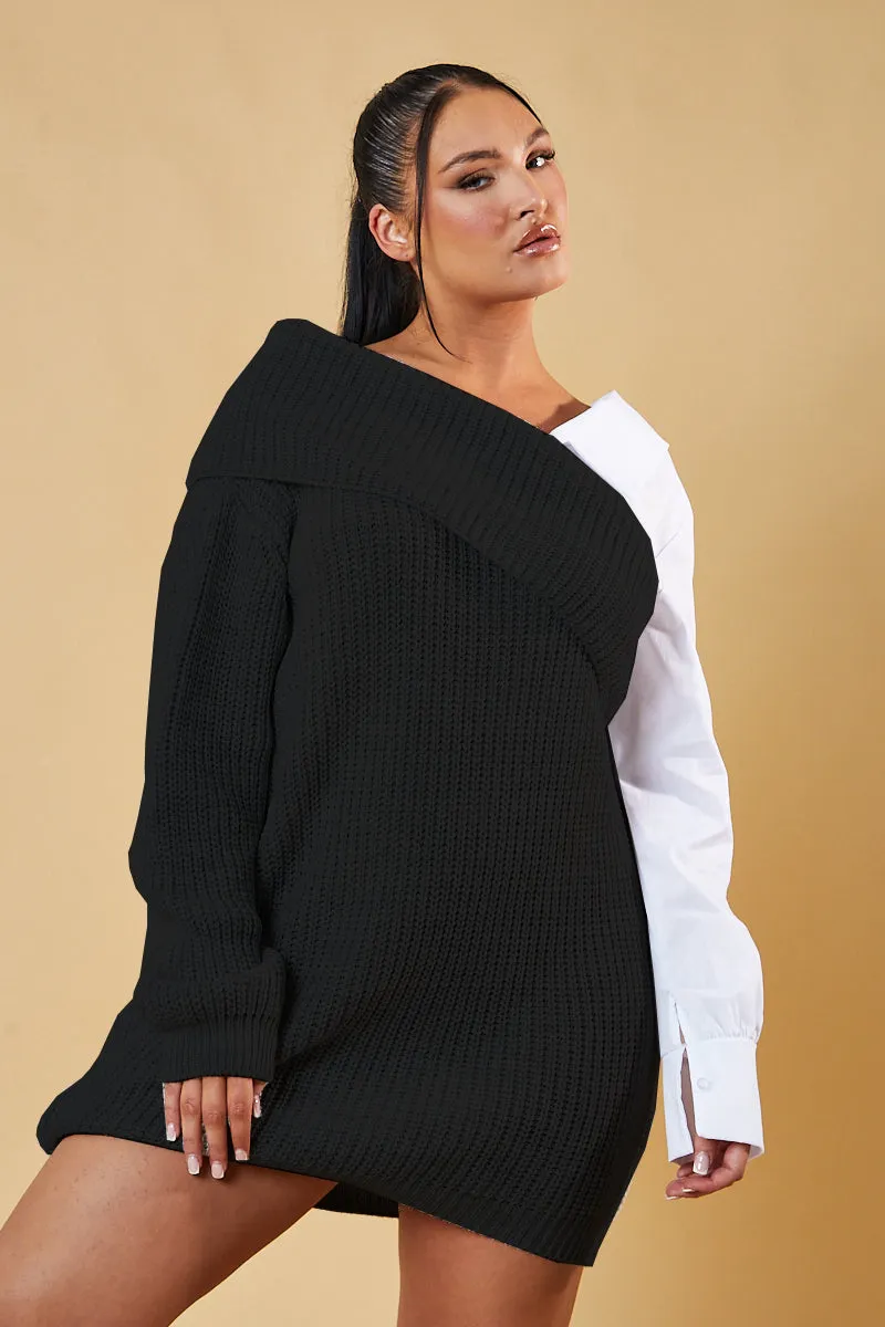 Black Contrast Knit Oversized Mini Dress - Mae sold by Rebellious Fashion product image thumbnail 2