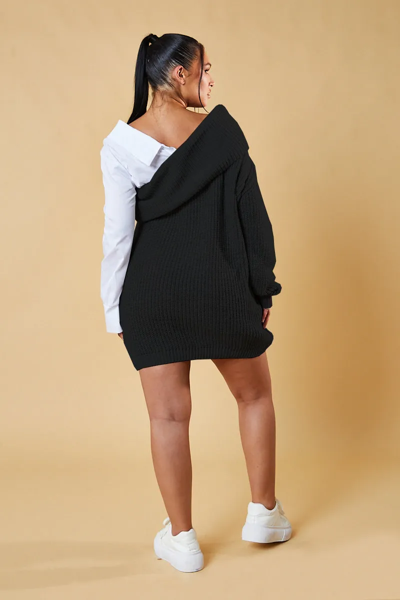 Black Contrast Knit Oversized Mini Dress - Mae sold by Rebellious Fashion product image thumbnail 5
