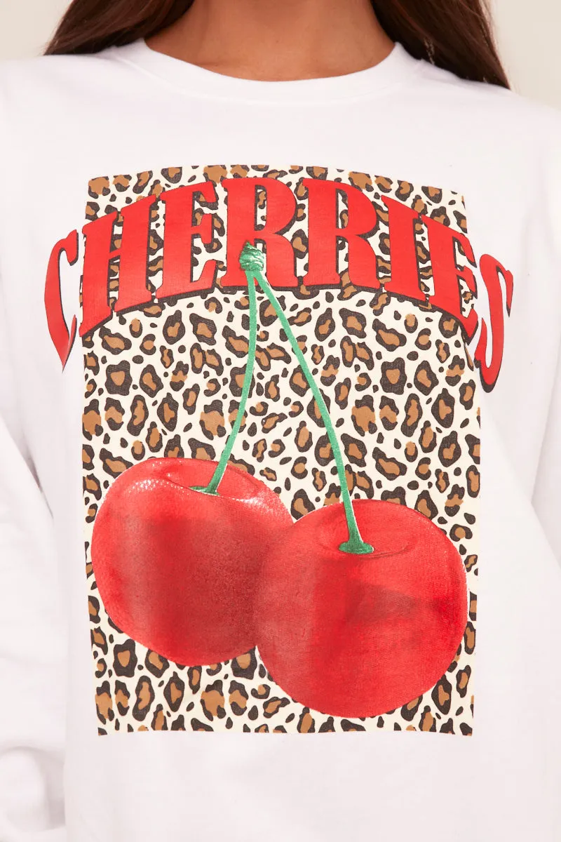 White Cherry Print Oversized Sweatshirt Mini Dress - Jerry sold by Rebellious Fashion product image thumbnail 4