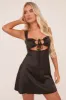 Black Satin Cut Out Tie Front Mini Dress - Bridget sold by Rebellious Fashion