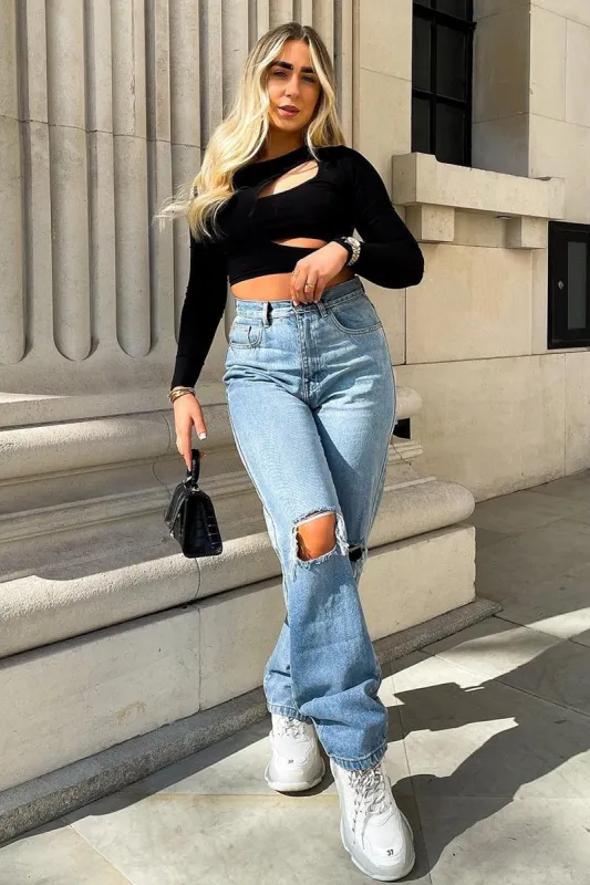 Black Jersey Cut Out Crop Top - Lyra sold by Rebellious Fashion