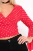 Red Polka Dot Plunge Bell Sleeve Crop Top - Merla sold by Rebellious Fashion