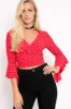 Red Polka Dot Plunge Bell Sleeve Crop Top - Merla sold by Rebellious Fashion