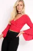 Red Polka Dot Plunge Bell Sleeve Crop Top - Merla sold by Rebellious Fashion