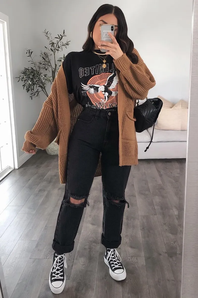 Camel Relaxed Fit Front Pockets Cardigan - Joelle sold by Rebellious Fashion