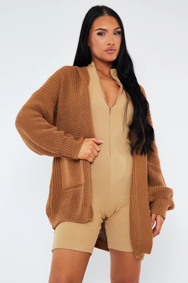 Camel Relaxed Fit Front Pockets Cardigan - Joelle sold by Rebellious Fashion product image thumbnail 4