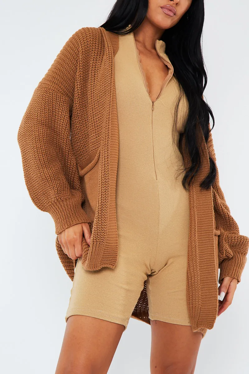 Camel Relaxed Fit Front Pockets Cardigan - Joelle sold by Rebellious Fashion product image thumbnail 3