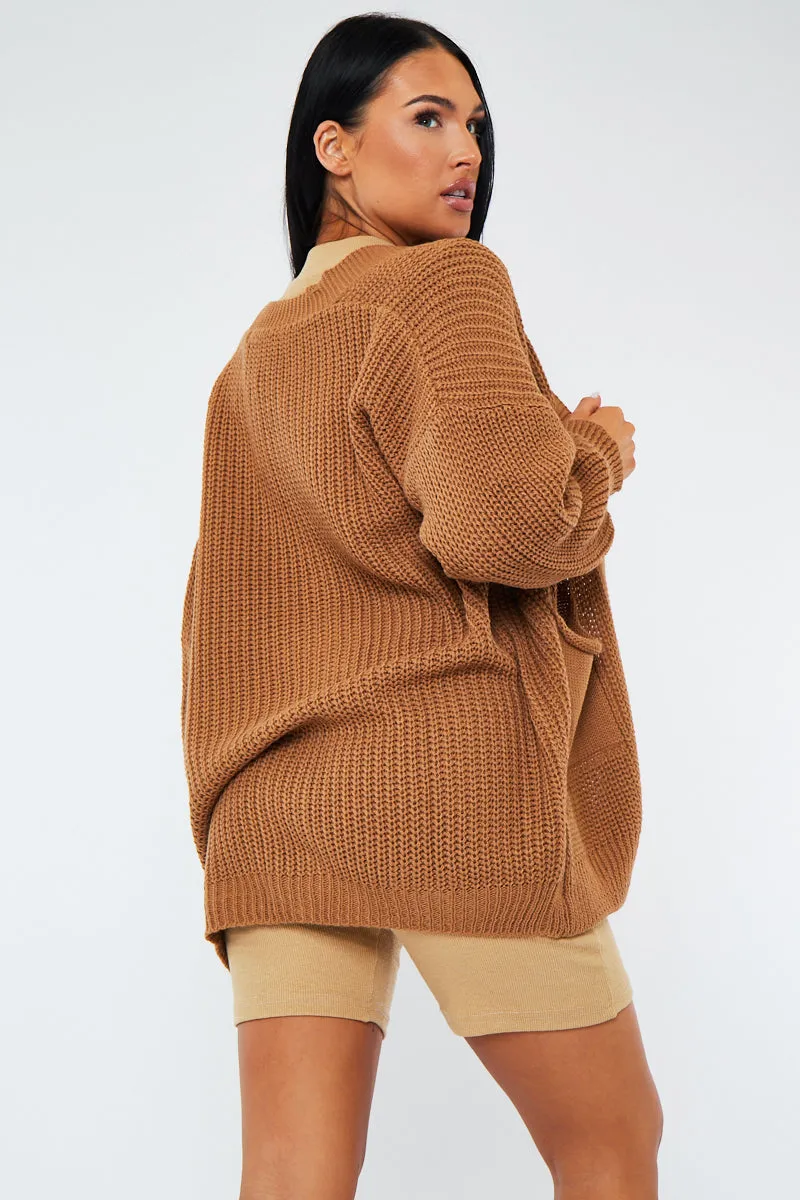 Camel Relaxed Fit Front Pockets Cardigan - Joelle sold by Rebellious Fashion product image thumbnail 5