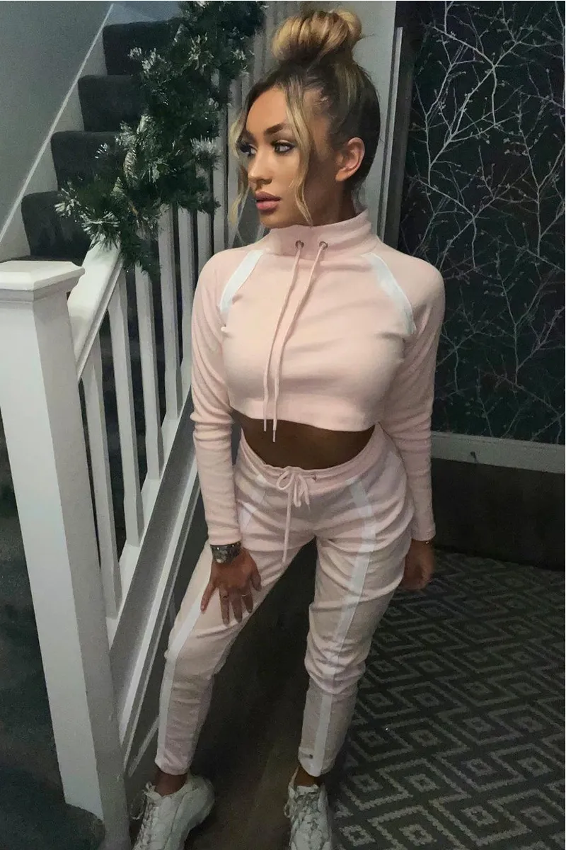 Pink Ribbed Contrast Stripe Loungewear Set - Abiah sold by Rebellious Fashion