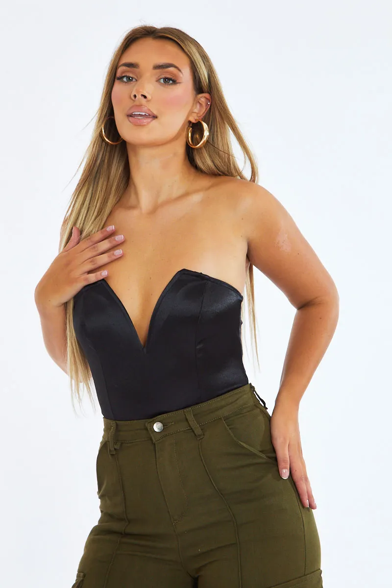 Black Satin Corset Detail Bodysuit - Lulu sold by Rebellious Fashion product image thumbnail 2