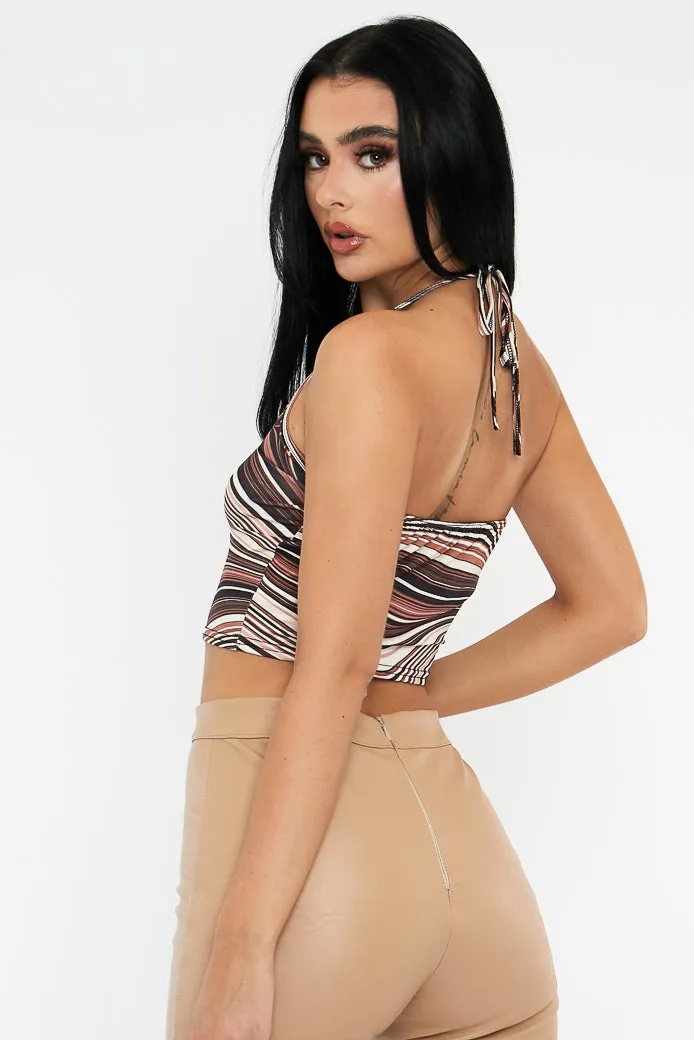 Brown Marble Print Halterneck Crop Top - Ruxin sold by Rebellious Fashion product image thumbnail 3