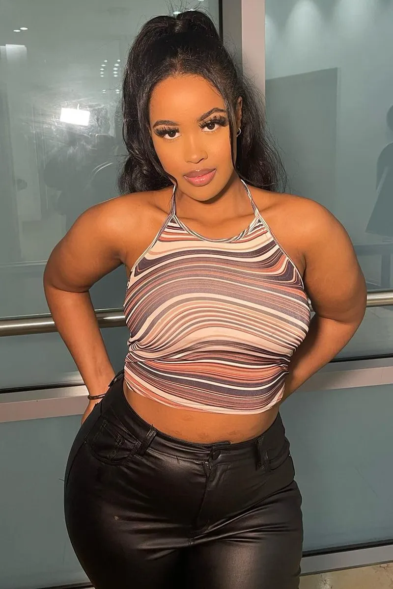 Brown Marble Print Halterneck Crop Top - Ruxin sold by Rebellious Fashion