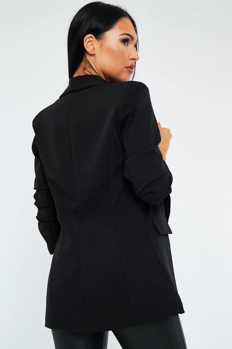 Black Ruched Sleeves Blazer - Hurain sold by Rebellious Fashion product image thumbnail 3