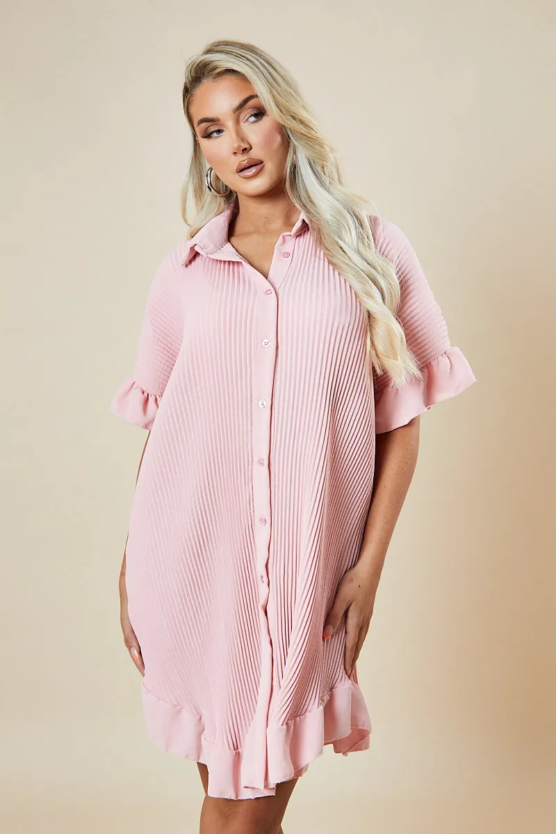 Light Pink Plisse Detail Frill Hem Oversized Dress - Sakura sold by Rebellious Fashion product image thumbnail 2