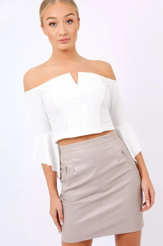white Frill Sleeve Bardot Crop Top - Kali sold by Rebellious Fashion