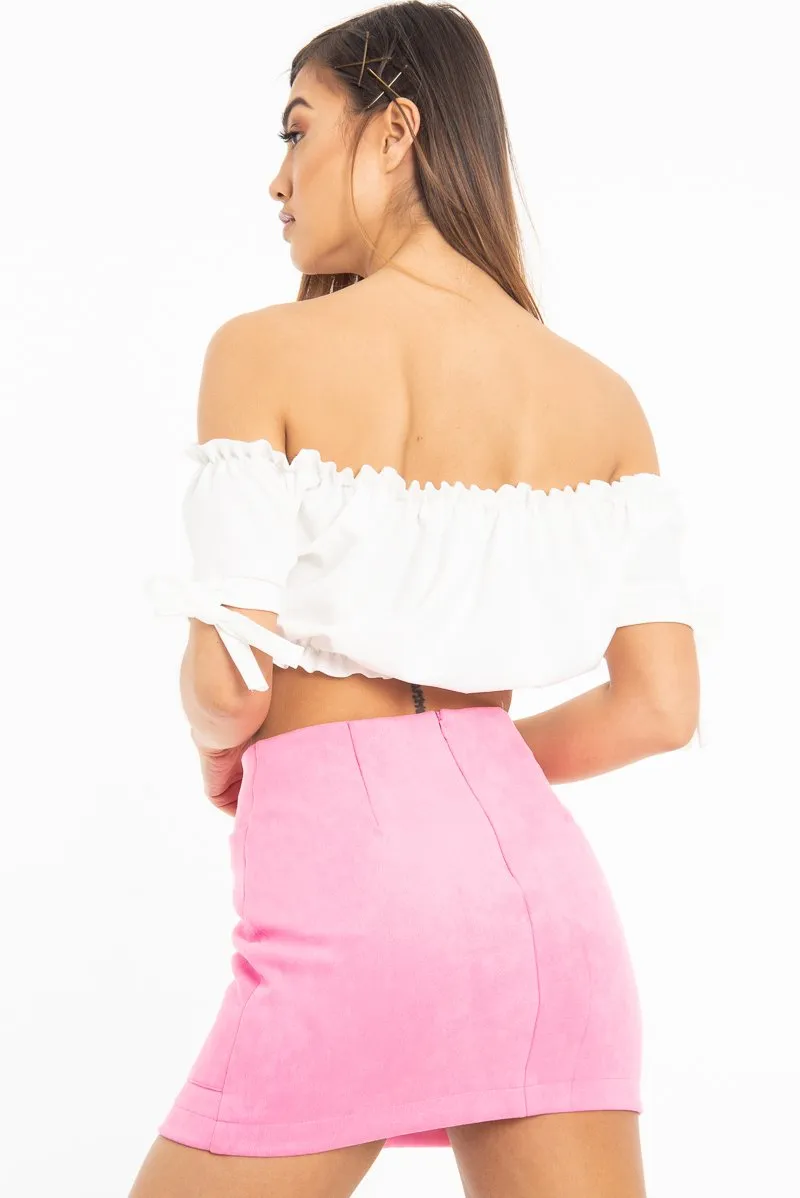 White Ruched Bardot Gypsy Crop Top - Janette sold by Rebellious Fashion product image thumbnail 4