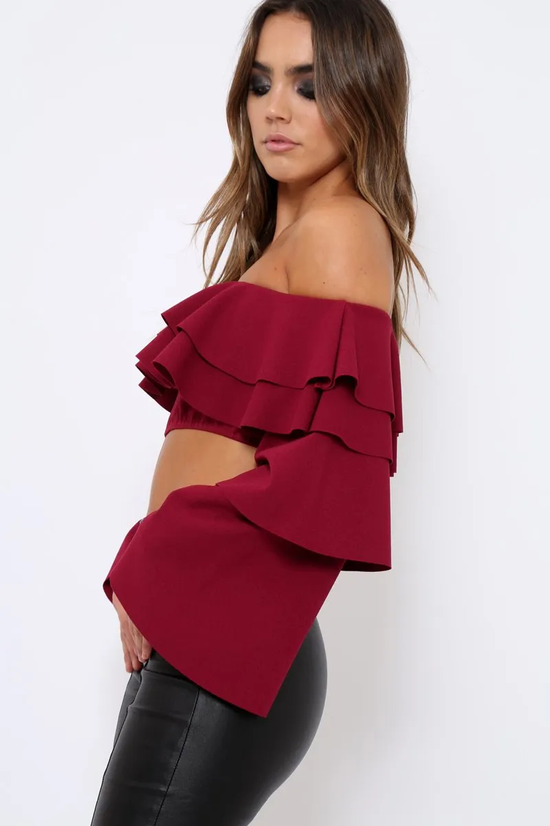 Wine extreme Layered Frill Bardot Crop Top - Nevaeh sold by Rebellious Fashion product image thumbnail 3