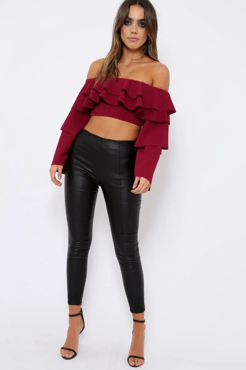 Wine extreme Layered Frill Bardot Crop Top - Nevaeh sold by Rebellious Fashion product image thumbnail 2