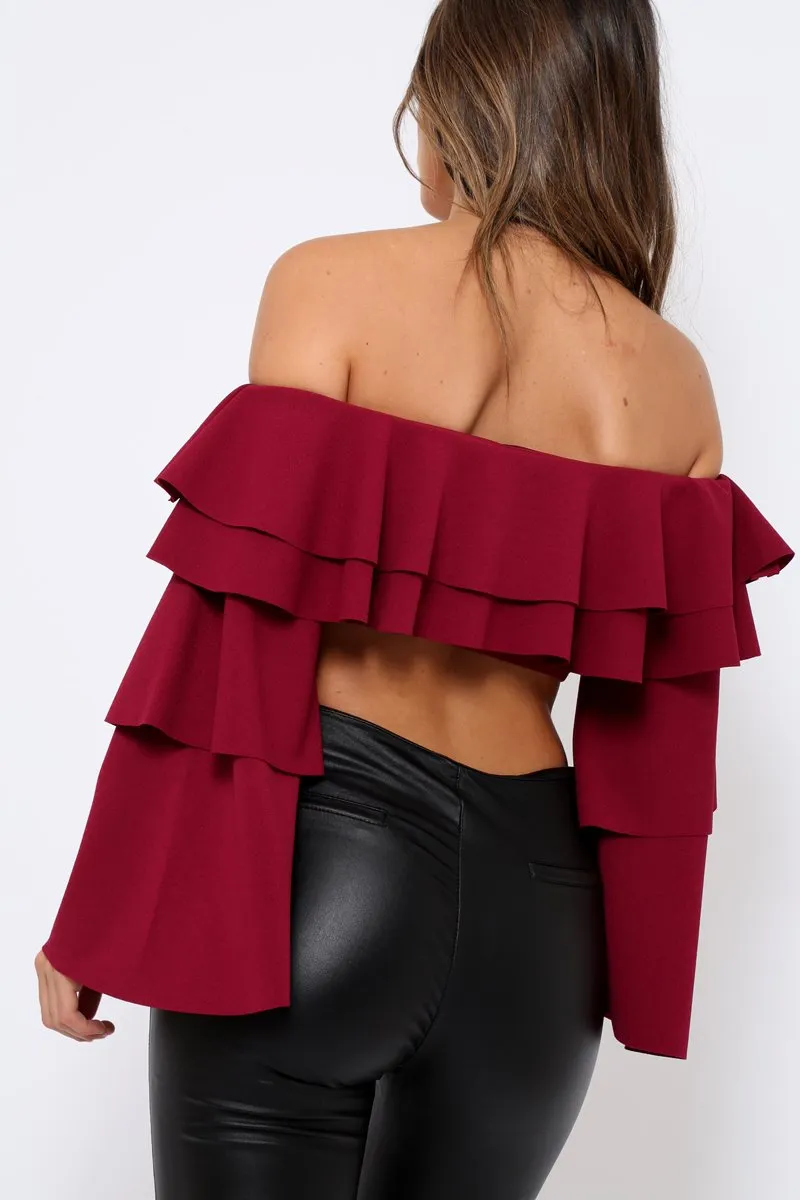 Wine extreme Layered Frill Bardot Crop Top - Nevaeh sold by Rebellious Fashion product image thumbnail 4