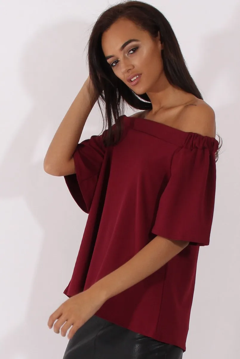 Wine Bardot Split Back Top - Aurora sold by Rebellious Fashion product image thumbnail 2