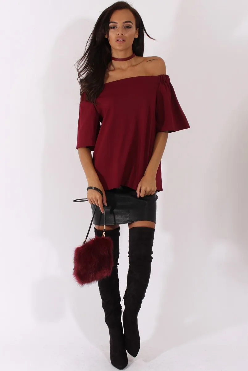 Wine Bardot Split Back Top - Aurora sold by Rebellious Fashion product image thumbnail 4