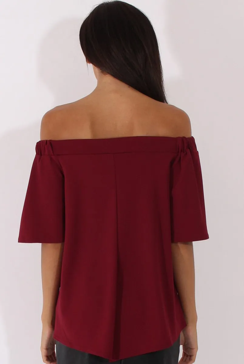 Wine Bardot Split Back Top - Aurora sold by Rebellious Fashion product image thumbnail 3