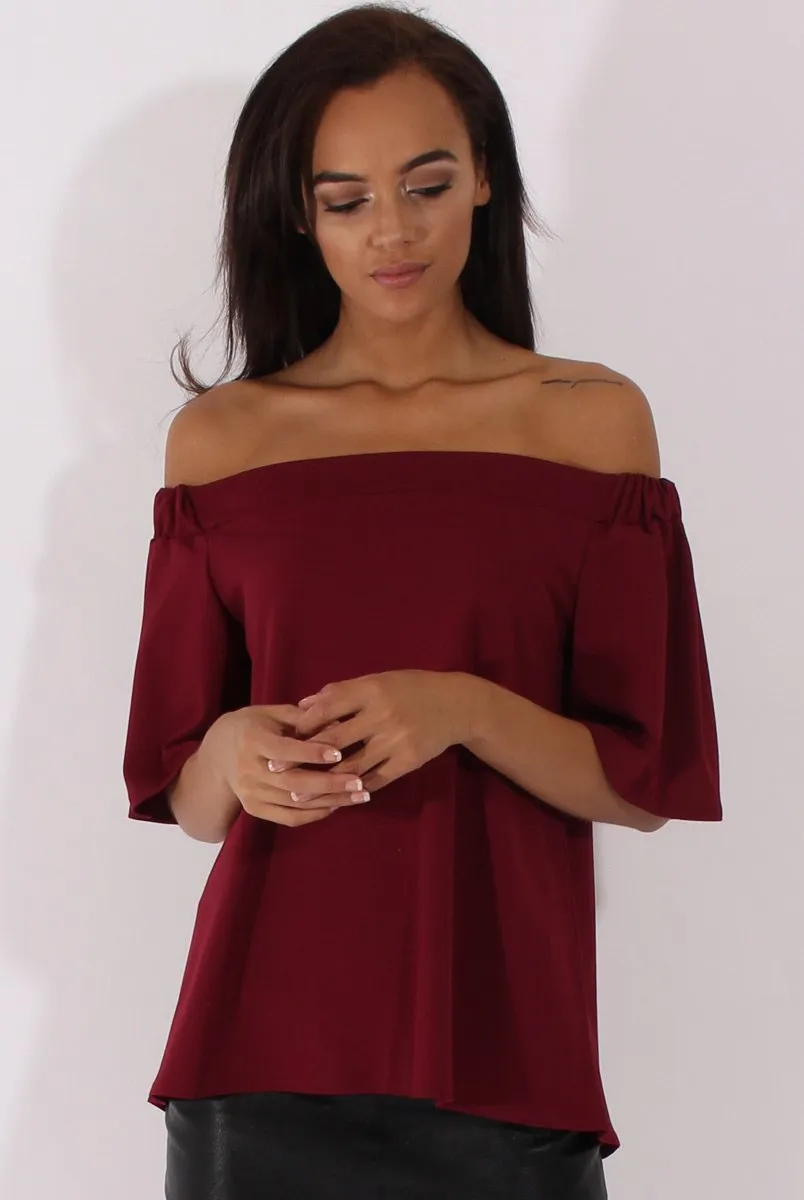 Wine Bardot Split Back Top - Aurora sold by Rebellious Fashion