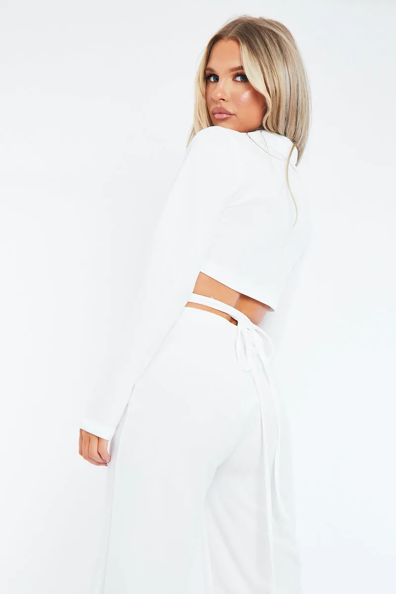 White Tailored Tie Detail Blazer - Levana sold by Rebellious Fashion product image thumbnail 4