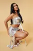 Silver Metallic Knot Detail Cropped Top & Mini Skirt Set - Ginger sold by Rebellious Fashion
