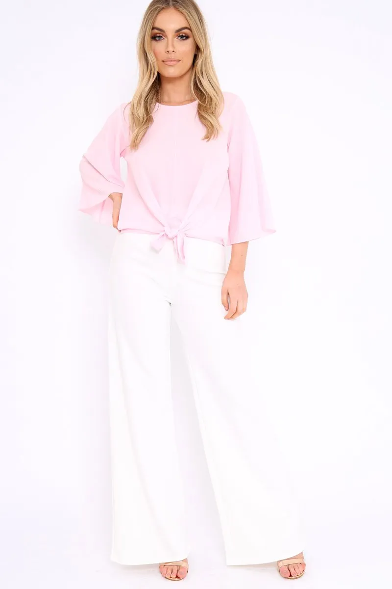 Pink Tie Front Top with Flare Sleeves - Wren sold by Rebellious Fashion product image thumbnail 2