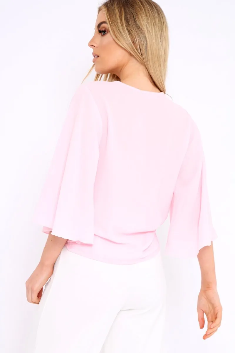 Pink Tie Front Top with Flare Sleeves - Wren sold by Rebellious Fashion product image thumbnail 4