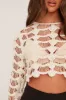 Beige Crochet Long Sleeve Cropped Top - Ida sold by Rebellious Fashion