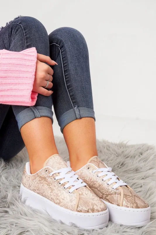 Snake PU Lace Up Platform Trainers - Carl sold by Rebellious Fashion