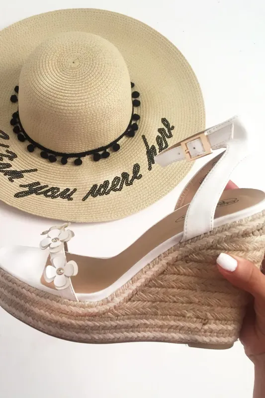 White PU Flower Detail Wedges - Brinna sold by Rebellious Fashion