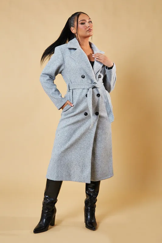 Grey Oversized Double Breasted Wool Look Coat - Eloise sold by Rebellious Fashion