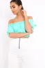 Turquoise Ruched Bardot Gypsy Crop Top - Janette sold by Rebellious Fashion