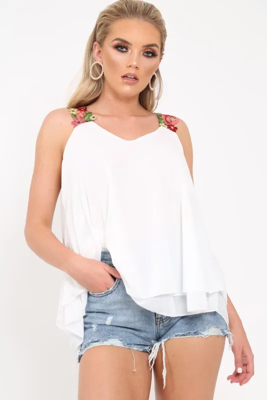 White Floral Strap Tie Back Top - Marlea sold by Rebellious Fashion