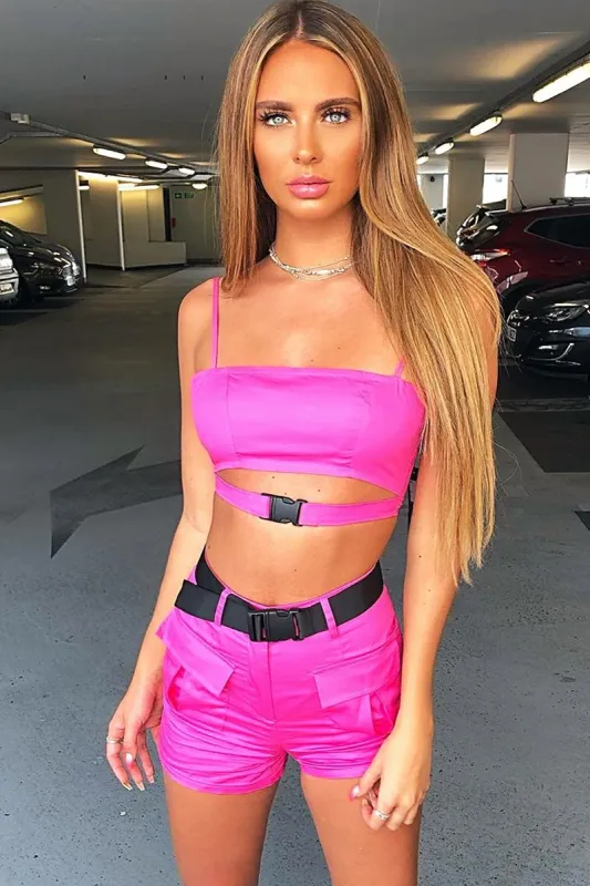 Pink Utility Pocket Crop Top and Shorts Co-ord - Juri sold by Rebellious Fashion