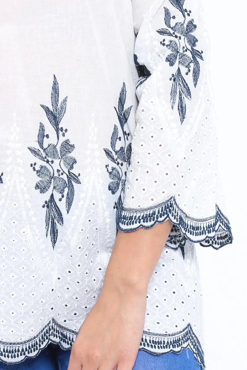 White Bardot Embroidered Top - Nylla sold by Rebellious Fashion product image thumbnail 5