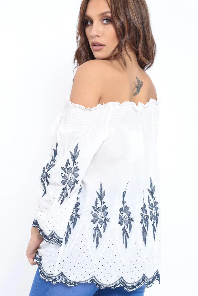 White Bardot Embroidered Top - Nylla sold by Rebellious Fashion product image thumbnail 3