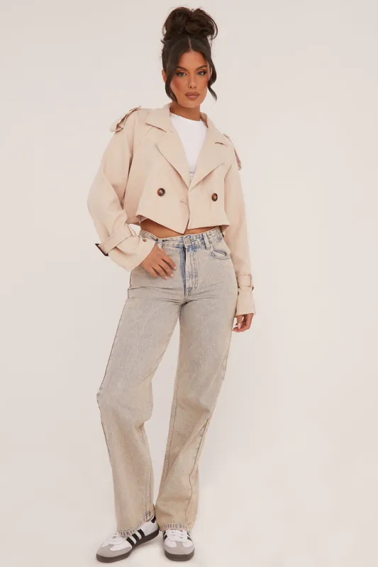 Beige Cropped Belted Trench Coat - Naomi sold by Rebellious Fashion