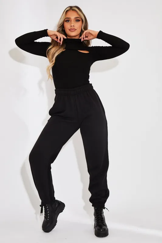 Black Ribbed Double Cut Out Top - Gena sold by Rebellious Fashion