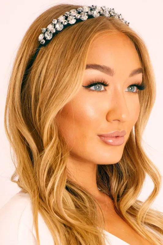 Silver Large Diamante Hair Band - Marelyn sold by Rebellious Fashion