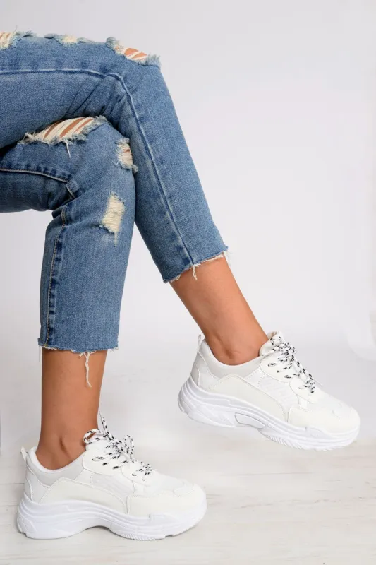 White Chunky Panel Trainers - Libby sold by Rebellious Fashion