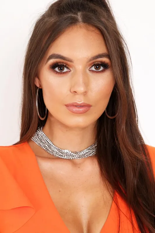 Silver Diamante Multi Layered Choker Necklace - Kamren sold by Rebellious Fashion